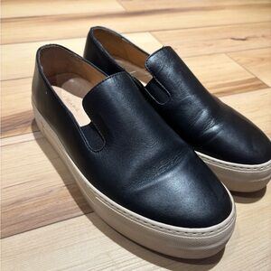 Black Leather Slip-On Sneakers